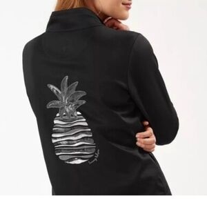 Tommy Bahama 100% Pima Cotton Martinique Black White Pockets Zip Up Jacket Sz XL